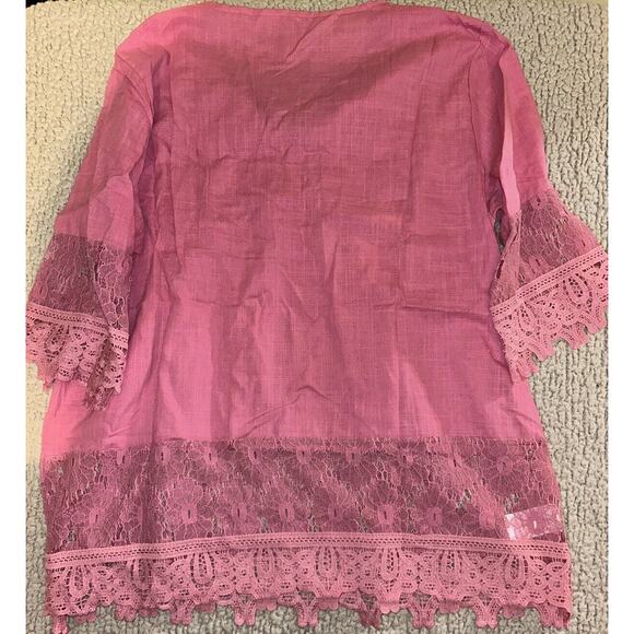 Ladies Casual Half Sleeve Tops T Shirts Women Loose V Neck Lace Shirts Blouse - Picture 5 of 6